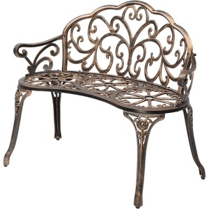 image:imageVINGLI 385 Patio Park Garden Outdoor Metal Rose Bench 2Person Cast Iron Cast Aluminium Frame Antique Finish ChairAccented Lawn Front Porch Path Yard Decor Deck Furniture White ButterflyBronze