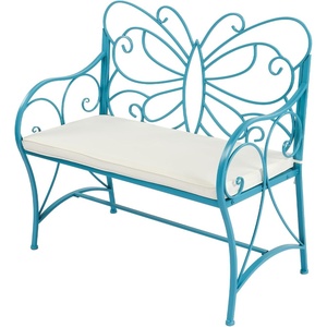 image:imageVINGLI 387in Cast Iron Outdoor Bench with Cushion All Weather Resistant Metal Bench with Curved Armrests and Butterfly Pattern Backrest 12 Person Patio Bench for Garden Porch Park Yard BlackBlue