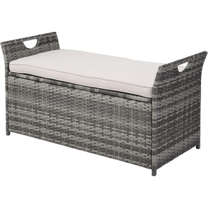 image:imageVINGLI 40 Gallon Wicker Storage Bench Patio Cushion Storage Box with Side Handles Rattan Deck Box for Garden Tools Cushions Outdoor Patio Deck Box for Garden Poolside GreyGrey