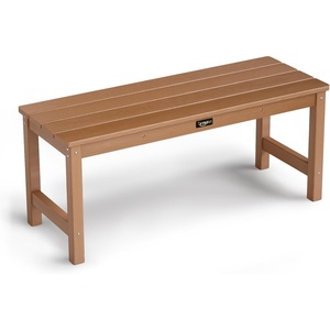 image:imageVINGLI 40in Outdoor HDPE Bench Weatherproof Porch Bench with Wood Grain Texture amp Stainless Steel Hardware Heavy Duty Support 660lbs 12 Person Backless Seat for Garden Patio Entryway BlackTeak