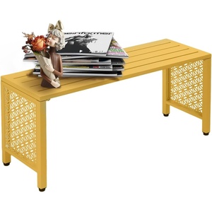 image:imageVINGLI 40in Outdoor Metal Bench AllWeathe Backless Patio Bench with Slatted SeatFloral Side Panels RustResistant Garden Bench Weatherproof Outdoor Seating for Porch Entryway Backyard GreenYellow