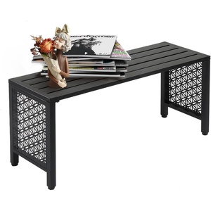 image:imageVINGLI 40in Outdoor Metal Bench AllWeathe Backless Patio Bench with Slatted SeatFloral Side Panels RustResistant Garden Bench Weatherproof Outdoor Seating for Porch Entryway Backyard GreenBlack