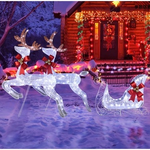 image:imageVINGLI 4FT Silver Lighted Christmas Reindeer Family Set of 3 Prelit 210 Warm White LED Outdoor Reindeer Decorations Sparkling Buck Doe Fawn Lighted Christmas Yard Decorations for Lawn Garden PorchWhite
