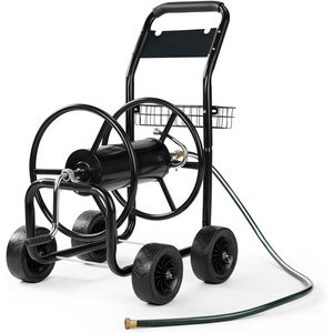 image:imageVINGLI 4Wheel Garden Hose Reel Cart with Storage Basket Portable Residential Hose Reel Cart Lawn Watering for Garden Backyard and Farm Green 250FTBlack 300ft 4 Wheel