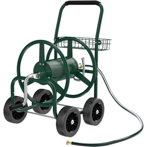 image:imageVINGLI 4Wheel Garden Hose Reel Cart with Storage Basket Portable Residential Hose Reel Cart Lawn Watering for Garden Backyard and Farm Green 250FTGreen 250ft 4 Wheel