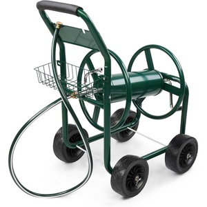 image:imageVINGLI 4Wheel Garden Hose Reel Cart with Storage Basket Portable Residential Hose Reel Cart Lawn Watering for Garden Backyard and Farm Green 250FTGreen 300ft 4 Wheel