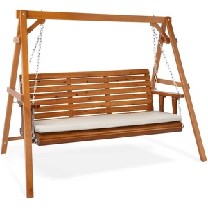 image:imageVINGLI 5 FT Outdoor Porch Swing with Frame Patio Hanging Swing amp Stand with Extra Cushions Heavy Duty 880 LBS for Yard Garden Pool Deck BrownBrown