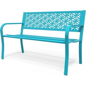 image:imageVINGLI 50 Outdoor Bench Metal with Floral Back Garden Bench Front Porch Bench for Yard Patio Entryway Park Outside 800lb Capacity  GreenBlue