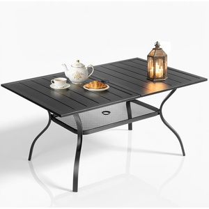 image:imageVINGLI 60 x 38 Rectangle Patio Table for 6 Metal Outdoor Dining Table with Umbrella Hole AllWeather Steel Patio Dining Table Outdoor Table for Lawn Garden Backyard Black L60 xW381 Rectangular Table