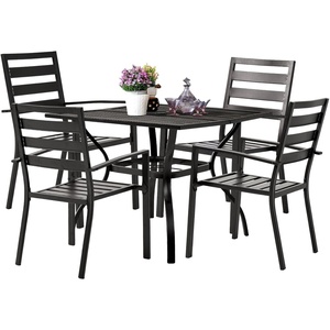 image:imageVINGLI 60 x 38 Rectangle Patio Table for 6 Metal Outdoor Dining Table with Umbrella Hole AllWeather Steel Patio Dining Table Outdoor Table for Lawn Garden Backyard Black L60 xW385 Pieces