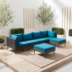 image:imageVINGLI 6Piece Patio Furniture Set AllWeather Wicker Outdoor Sectional Sofa with Thick Cushions HandWoven Rattan Conversation Set for Garden amp Backyard BlackBlack