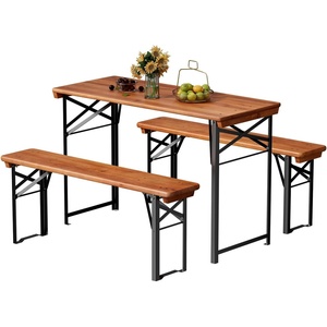 image:imageVINGLI 70 Inch Folding Picnic Tables with Benches Set WeatherResistant Wooden Beer Garden Table Bench 3Piece Portable Fold Up Camping BBQ TableWalnut ColorWalnut Color