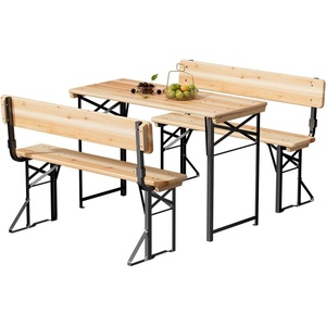 image:imageVINGLI 70 Inch Folding Picnic Tables with Benches Set WeatherResistant Wooden Beer Garden Table Bench 3Piece Portable Fold Up Camping BBQ TableWalnut ColorNatural Wood Color