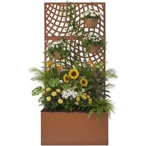 image:imageVINGLI 71 H Metal Raised Garden Bed with Trellis Outdoor Planter Box for Climbing Vegetables Fruits and Flowers Privacy Screen for Backyard Patio Balcony Brown