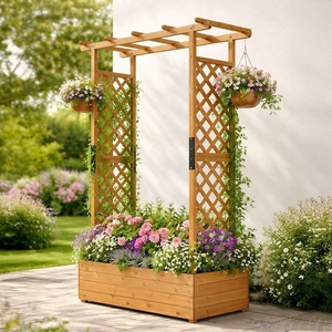 image:imageVINGLI 72 in Raised Garden Bed with Trellis amp Hanging Roof Wooden Elevated Planter Box with Drainage Holes for Outdoor Climbing Plants Vegetables Flowers Patio Yard Balcony Teak Color