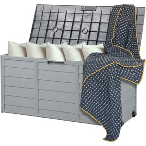 image:imageVINGLI 75 Gallon Outdoor Storage Box Patio Deck Box Furniture with Rolling Wheels Plastic Storage Containers with Lockable Design For Garden Yard Balcony All BlackGrey
