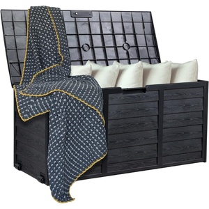 image:imageVINGLI 75 Gallon Resin Outdoor Deck Box 75 Gallon Patio Storage Box with Side Handles Lockable Storage Containers for Patio Furniture Cushions Pool Accessories Garden Tools BlackFull Black