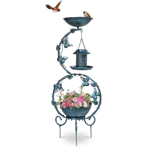 image:imageVINGLI Bird Bath with Bird Bowl Solar Bird Bath for Outside with Flower Planter PedestalBird Feeder with Solar lamp for Garden Yard Lawn Decor BlueBlue