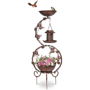 image:imageVINGLI Bird Bath with Bird Bowl Solar Bird Bath for Outside with Flower Planter PedestalBird Feeder with Solar lamp for Garden Yard Lawn Decor BlueGilded Bronze