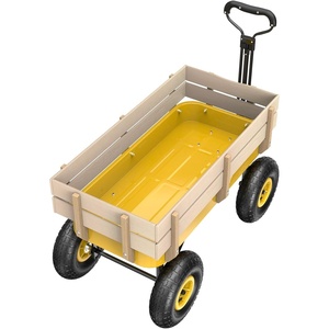 image:imageVINGLI Cargo Wagon Cart for Kids All Terrain Wagon with Wood Railing 10inch Pneumatic Turf Tires Children Garden Outdoor Red OrangeYellow