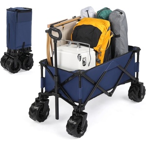 image:imageVINGLI Collapsible Wagons Carts Heavy Duty Foldable Utility Garden Grocery Shopping Cart with Big AllTerrain Beach Wheels amp Drink Holders with 220lbs Weight Capacity BlackBlue