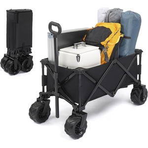 image:imageVINGLI Collapsible Wagons Carts Heavy Duty Foldable Utility Garden Grocery Shopping Cart with Big AllTerrain Beach Wheels amp Drink Holders with 220lbs Weight Capacity BlackBlack
