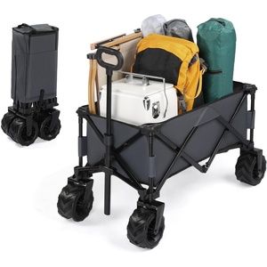 image:imageVINGLI Collapsible Wagons Carts Heavy Duty Foldable Utility Garden Grocery Shopping Cart with Big AllTerrain Beach Wheels amp Drink Holders with 220lbs Weight Capacity BlackGray