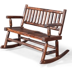 image:imageVINGLI Fir Wood Double Rocking Chair for Porch amp Garden  550lb Capacity WeatherResistant Outdoor Glider Bench with High Backrest Patio Rocker for Couples Backyard Deck RusticRustic