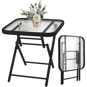 image:imageVINGLI Folding Glass Outdoor Side Table 18 Inches Small Foldable Patio Bistro Table with Tempered Glass Table Top for Lawn amp Garden Balcony Porch and Pool RoundRectangular