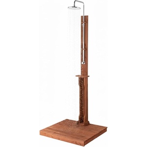 image:imageVINGLI Freestanding Outdoor Shower with Base Solid Cedar Wood Garden Shower for Poolside Backyard amp Beach HeightAdjustable Cold Water Outside Shower Station Brown