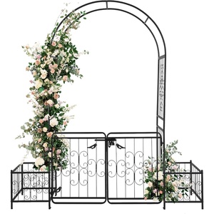 image:imageVINGLI Garden Arbor Arch with Gate and Planter Box Wedding Arch Archway for Ceremony Party Trellis for Plant Climbing Christmas Decorations Pergola for Backyard Lawn Patio YardArbor with Gate and Planter Box