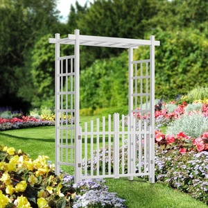 image:imageVINGLI Garden Arbor with Gate PVC Wedding Arch for Ceremony Party Garden Trellis for Climbing Plants Outdoor Arch Backdrop Stand for Garden Backyard Lawn WeddingWhite