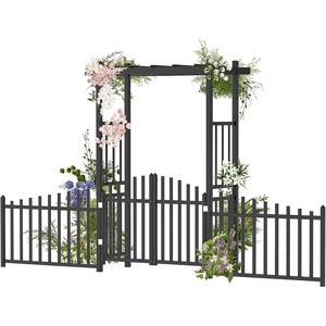 image:imageVINGLI Garden Arbor with Gate and Fence PVC Wedding Arch for Ceremony Party Garden Trellis for Climbing Plants Outdoor Arch Backdrop Stand for Garden Backyard Lawn WeddingBlack