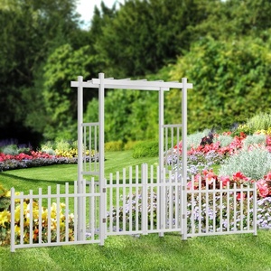 image:imageVINGLI Garden Arbor with Gate and Fence PVC Wedding Arch for Ceremony Party Garden Trellis for Climbing Plants Outdoor Arch Backdrop Stand for Garden Backyard Lawn WeddingWhite