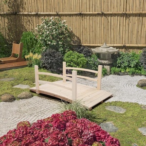 image:imageVINGLI Garden Bridge Classic Wooden Bridge with Safety Rails Decorative Arched Footbridge White 5 ftNatural Wood