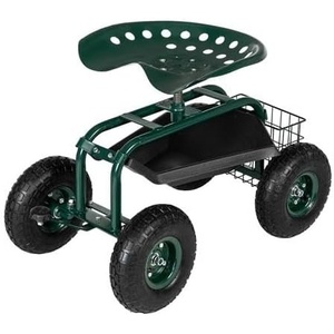 image:imageVINGLI Garden Cart with Rolling Seat Wheels Steering Handle amp Utility Tool Tray Planting Wagon Scooter Gardening Tool for Senior for Patio Backyard Lawn amp Outdoor BlueDark Green