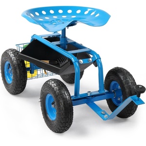 image:imageVINGLI Garden Cart with Rolling Seat Wheels Steering Handle amp Utility Tool Tray Planting Wagon Scooter Gardening Tool for Senior for Patio Backyard Lawn amp Outdoor BlueBlue