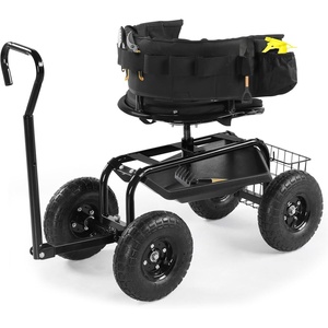 image:imageVINGLI Garden Cart with Soft Rolling Seat Wheels Adjustable Steering Handle amp Utility Tool Tray Planting Wagon Scooter Gardening Tool for Senior for Patio Backyard Lawn amp Outdoor GreenBlack