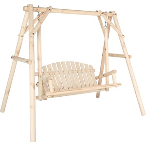 image:imageVINGLI Heavy Duty 880 LBS Wooden Patio Porch Swing with AFrame Stand Hanging Swing Bench Chair with Frame for Outside Yard Garden NaturalNatural