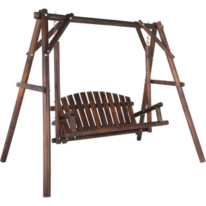 image:imageVINGLI Heavy Duty 880 LBS Wooden Patio Porch Swing with AFrame Stand Hanging Swing Bench Chair with Frame for Outside Yard Garden NaturalRustic Sequoia Dusk