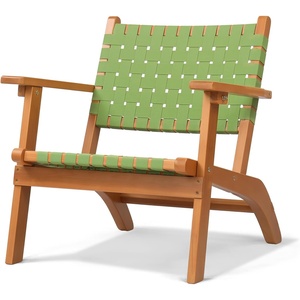 image:imageVINGLI Outdoor Armchair Wooden Adirondack Chair AllWeather Wooden Patio Chair with Waterproof PE Woven Fabric Porch Chair for Garden Lawn and Poolside 1 Green and BrownGreen and Brown