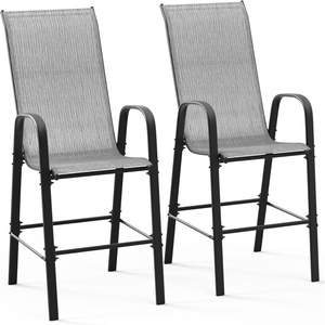 image:imageVINGLI Outdoor Bar Chairs Set of 8  Stackable Outdoor Bar Stools with Sturdy Sling High Back and Armrests for Lawn Courtyard Garden Bar YellowSilver Gray