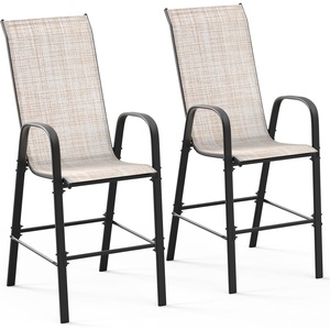 image:imageVINGLI Outdoor Bar Chairs Set of 8  Stackable Outdoor Bar Stools with Sturdy Sling High Back and Armrests for Lawn Courtyard Garden Bar YellowYellow