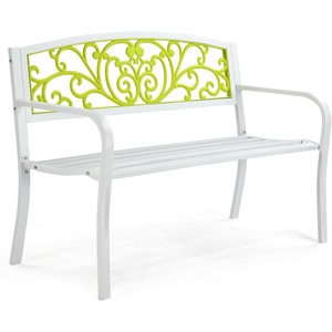 image:imageVINGLI Outdoor Bench for Patio Metal Garden Bench wPVC Back Pattern Black Park Benches Front Porch Benches for Yard Lawn Decor Deck Entryway YellowampBlackWhitegreen
