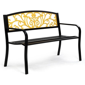 image:imageVINGLI Outdoor Bench for Patio Metal Garden Bench wPVC Back Pattern Black Park Benches Front Porch Benches for Yard Lawn Decor Deck Entryway YellowampBlackYellowblack