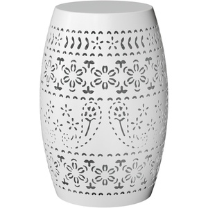 image:imageVINGLI Outdoor Iron Side Table Patio End Table AntiRust Metal Round Drum Garden Stool Plant Stand Indoor Iron Accent Table for Patio Deck Porch Living Room WhiteWhite