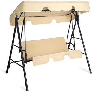 image:imageVINGLI Outdoor Porch Swing with Adjustable Canopy PowderCoated Steel Frame Outdoor Patio Glider Swing with Heavy Duty Stand for Patio Backyard Garden Lawn BeigeBeige