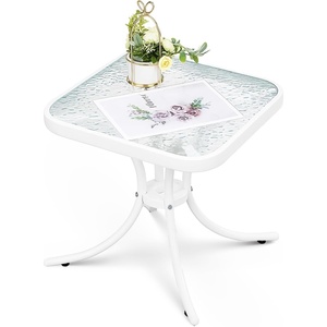 image:imageVINGLI Outdoor Side Table 18 Patio Table Steel Frame Tempered Glass Top Weatherproof Small Tables for Balcony Garden Poolside Green RoundWhite