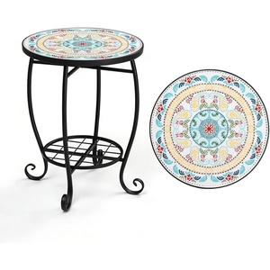 image:imageVINGLI Outdoor Side Table for Patio Small Outdoor Table with Storage Shelf Heavy Duty Metal Frame Patio Side Table for Outside Balcony Garden Porch Celadon Flower RealmCeladon Flower Realm