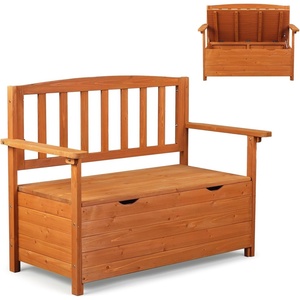 image:imageVINGLI Outdoor Storage Bench Large Wood Deck Box with Seating Weatherproof Outdoor Bench with Storage Loveseat 2Person Wooden Patio Bench for Entryway Backyard GardenOrange Red